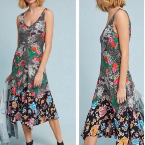 Anthropologie | Dresses | Anthropologie Maeve Violette Midi Sleeveless Dress  Black Floral Multi | Poshmark